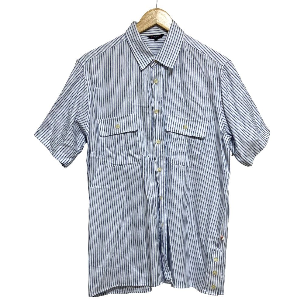 良品 NOAH ノア ストライプ ショートスリーブ ワークシャツ サイズL ホワイト ライトブルー メンズ 古着 中古 USED