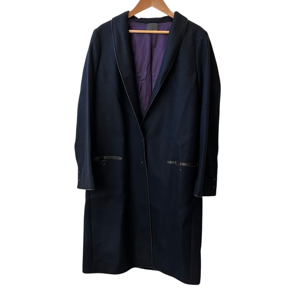 美品 Fendi フェンディ レザートリム ショールカラーチェスターコート 44 ネイビー レディース 古着 中古 USED