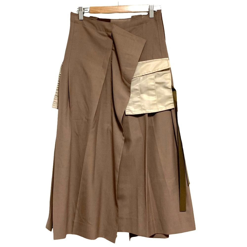 美品 sacai サカイ Suiting Mix Skirt サテン ロングスカート 22-05899 サイズ1 ベージュ レディース 古着 中古 USED