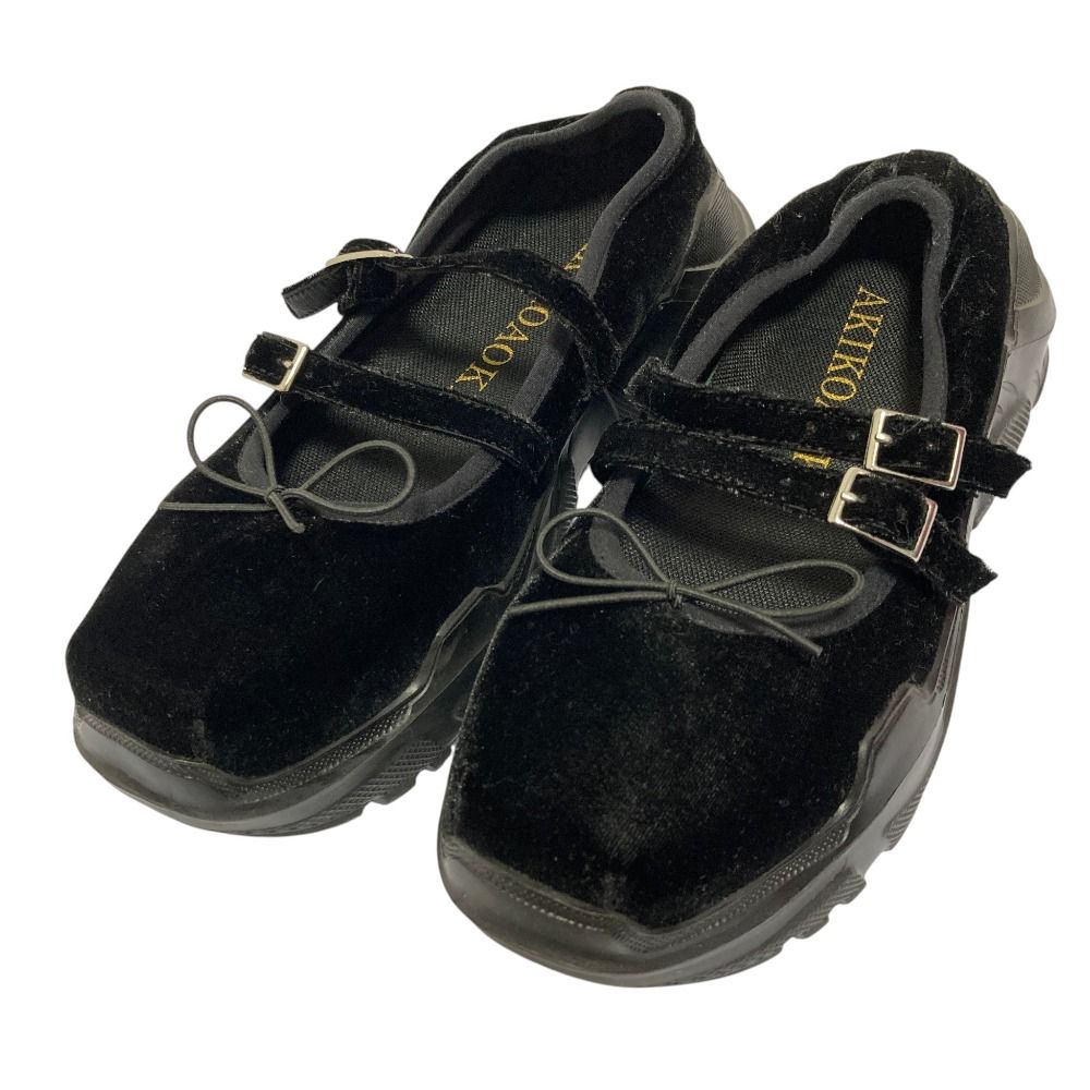 新品同様 AKIKOAOKI アキコアオキ THREE TREASURES別注 GISELLE BLACK VELVET ベルベット シューズ サイズUS7 24cm ブラック レディース 古着 中古 USED