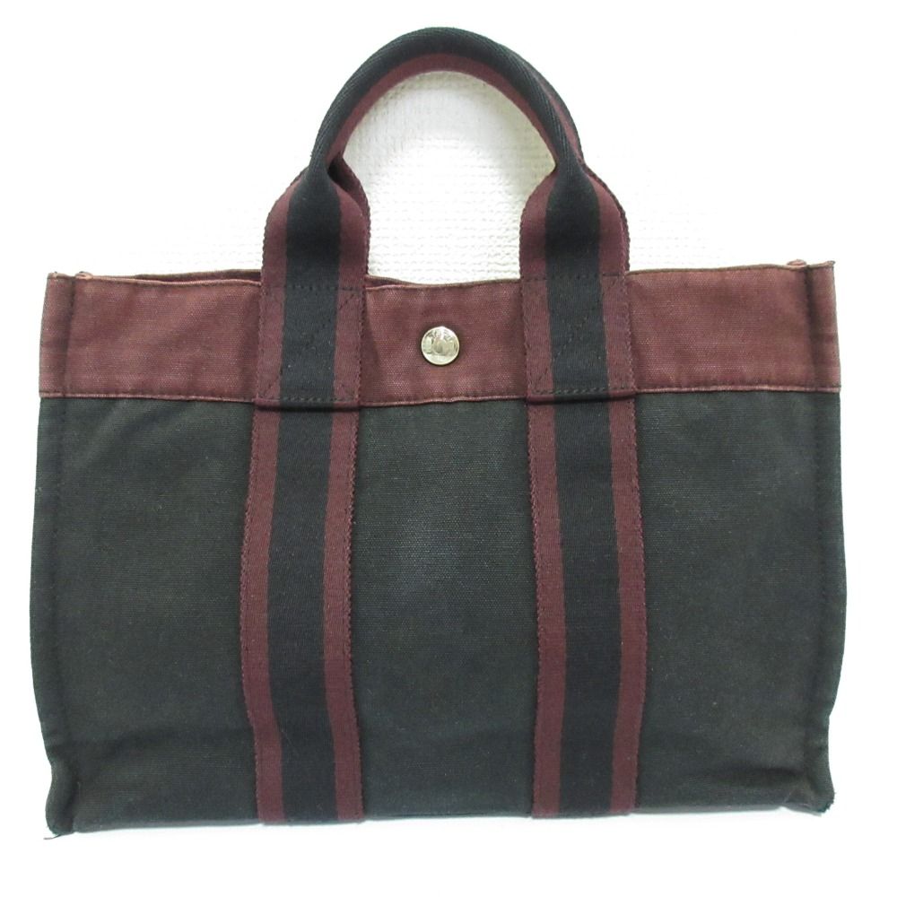 HERMES エルメス フールトゥ PM キャンバス トートバッグ ブラック パープル レディース 古着 中古 USED