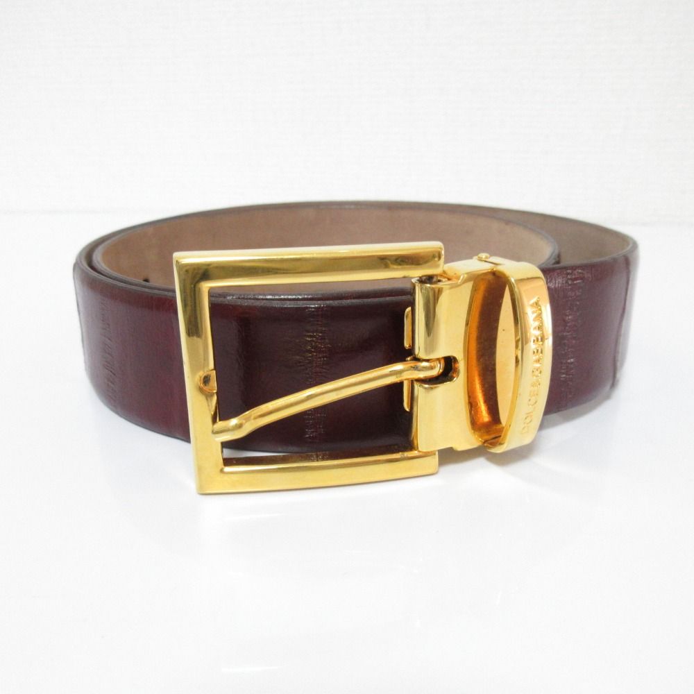 良品 DOLCE&GABBANA ドルチェアンドガッバーナ イールレザー ピンバックル ベルト 90/36 ブラウン メンズ 古着 中古 USED