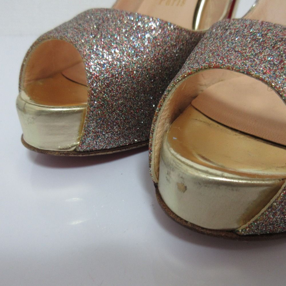 クリスチャンルブタン オープントゥパンプス グリッター ラメ 36 良品 Christian louboutin クリスチャンルブタン グリッター オープン