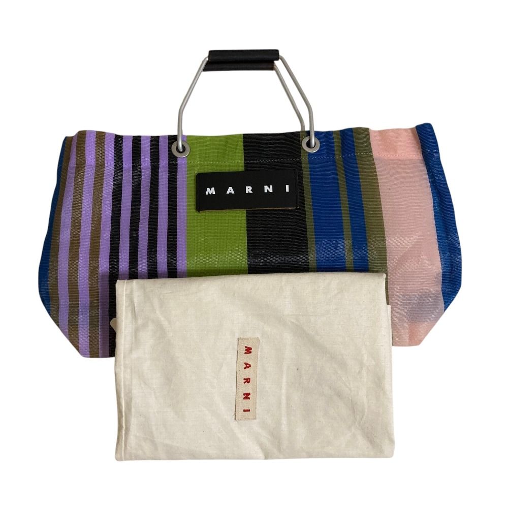 美品 MARNI マルニ フラワーマーケット ストライプバッグ メッシュ