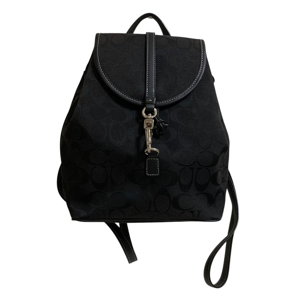 良品 COACH コーチ シグネチャー キャンバス バックパック リュック 6613 ブラック レディース 古着 中古 USED