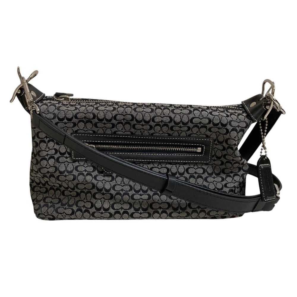 美品 COACH コーチ ミニシグネチャー キャンバス ショルダーバッグ 6332 グレー ネイビー レディース 古着 中古 USED