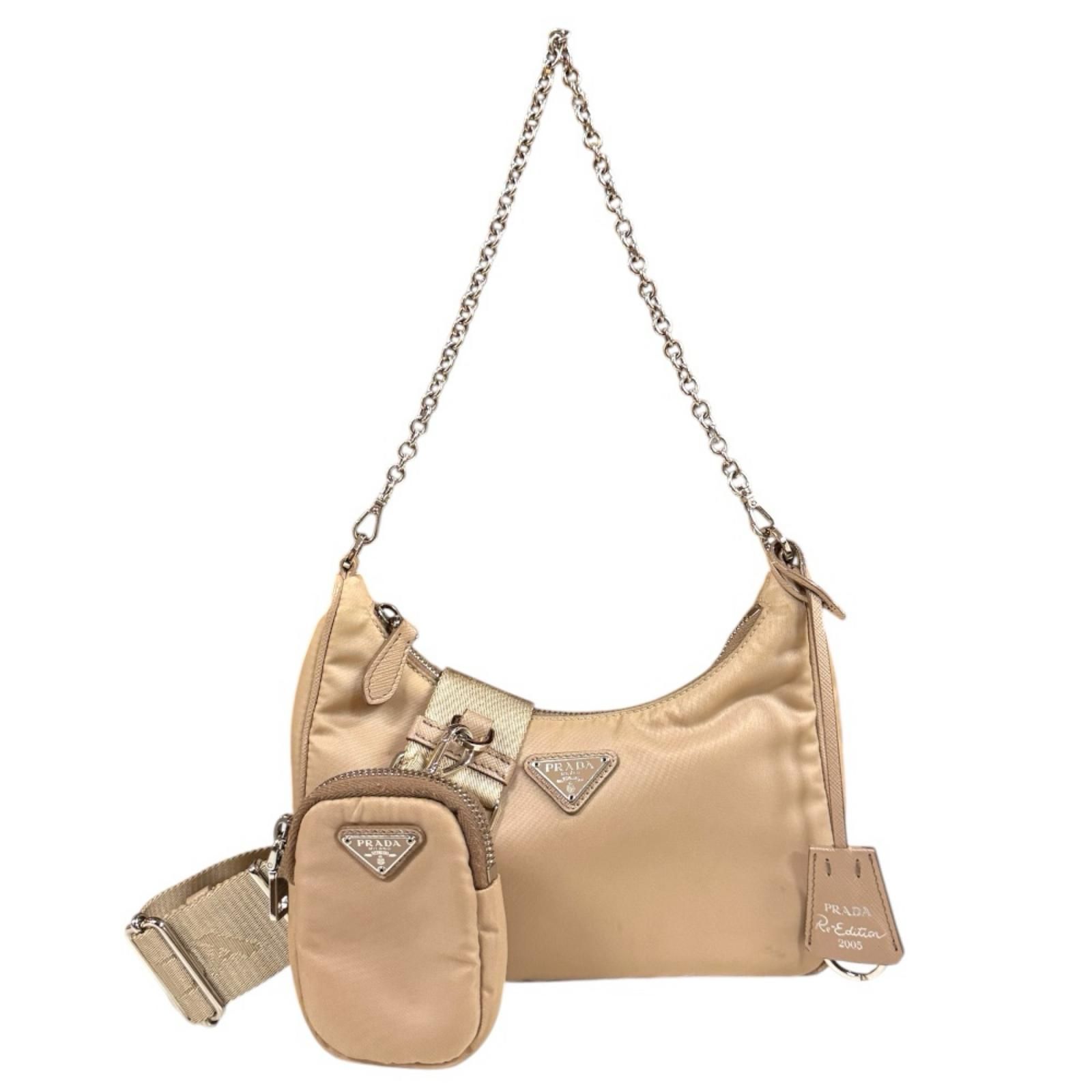 プラダ Re-Edition 2005 ショルダーバッグ ナイロン 1BH204 ベージュ レディース PRADA 中古 プラダ