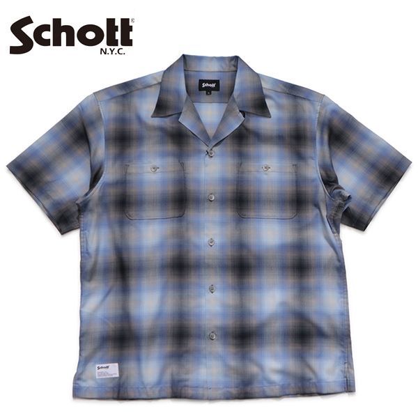ショット【Schott】OMBRE SS SHIRT/オンブレ 半袖シャツ メンズ チェック シャツ 柄シャツ レーヨン×ポリエステル アメカジ