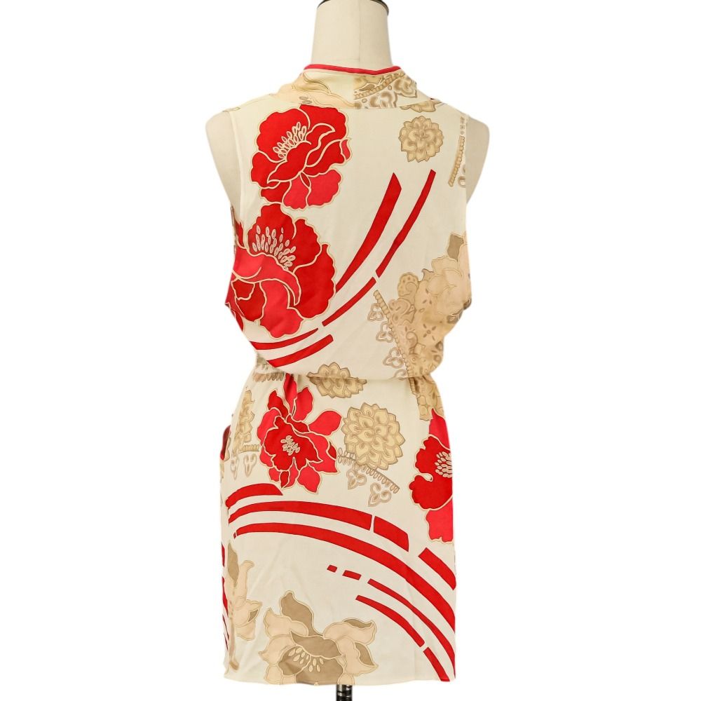 未使用　LEONARD FASHIONフラワープリントエプロンレッド　レオナール 良品 LEONARD FASHION レオナールファッション フラワープリント