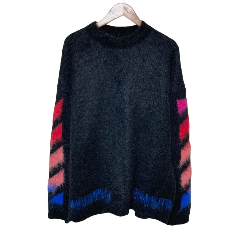 美品 Off-White オフホワイト モヘアニットセーター S ブラック メンズ 古着 中古 USED