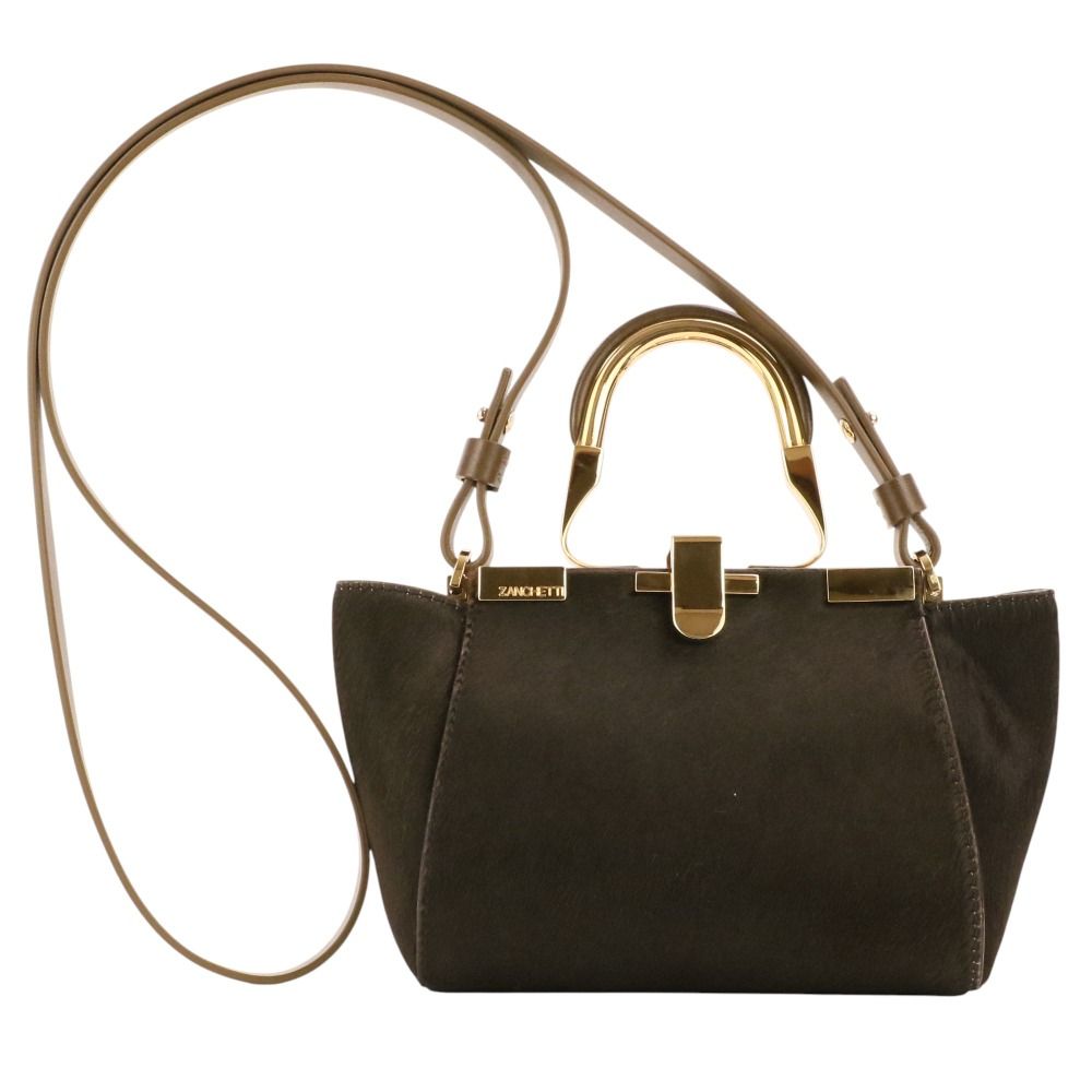 美品 ZANCHETTI ザンケッティ AMLETO MINI ハラコ 2WAY ハンドバッグ ショルダーバッグ ブラウン レディース 古着 中古 USED