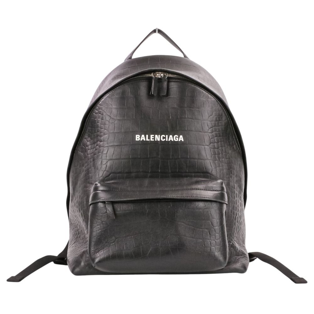 BALENCIAGA ブラック バレンシアガ　リュック 良品 BALENCIAGA バレンシアガ EVERYDAY BACKPACK クロコ型押しレザー