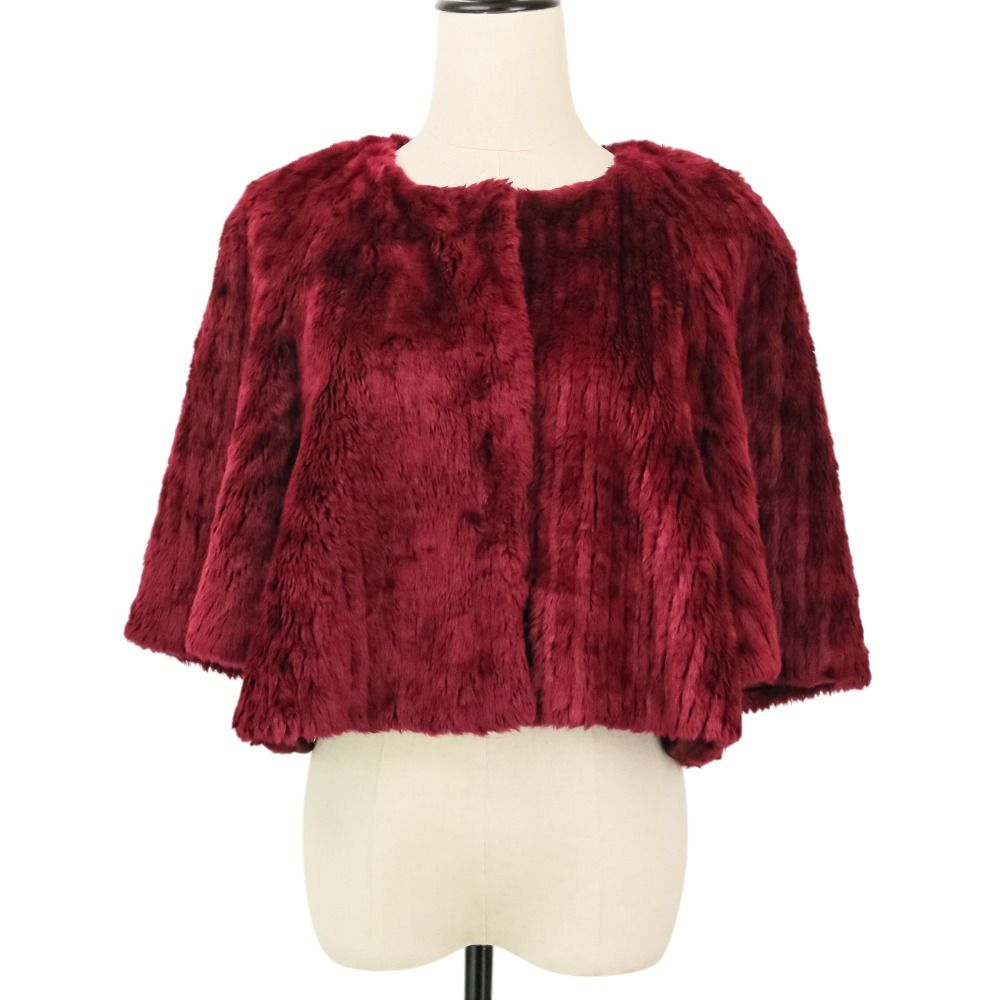 美品 PRADA プラダ モダクリル エコファー ショート丈 ジャケット 40 ボルドー レディース 古着 中古 USED