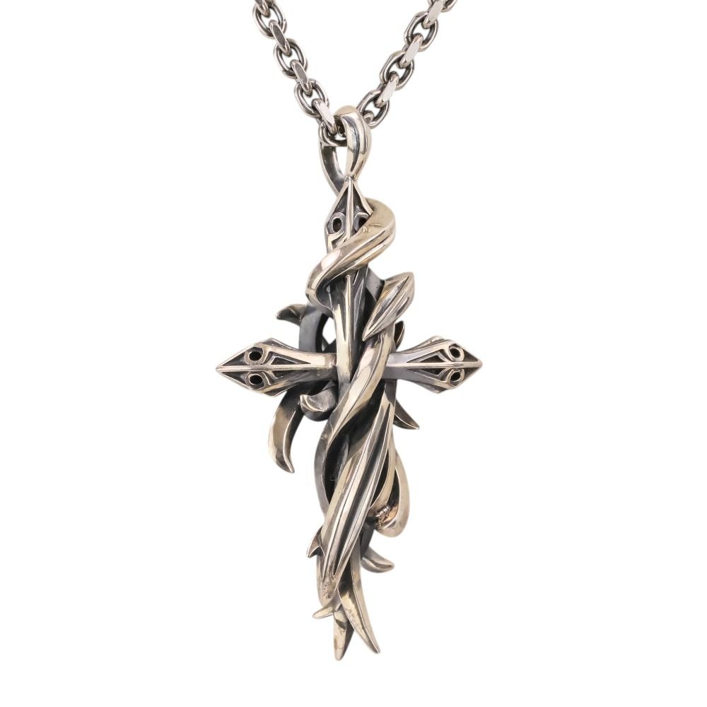美品 M'S COLLECTION エムズコレクション TENTACLES CROSS PENDANT L ラージクロス チェーンネックレス SV925 シルバー メンズ 古着 中古 USED