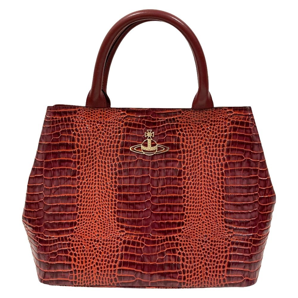 美品 Vivienne Westwood ヴィヴィアンウエストウッド クロコ型押しレザー オーブ トートバッグ ボルドー レディース 古着 中古 USED 14,976円