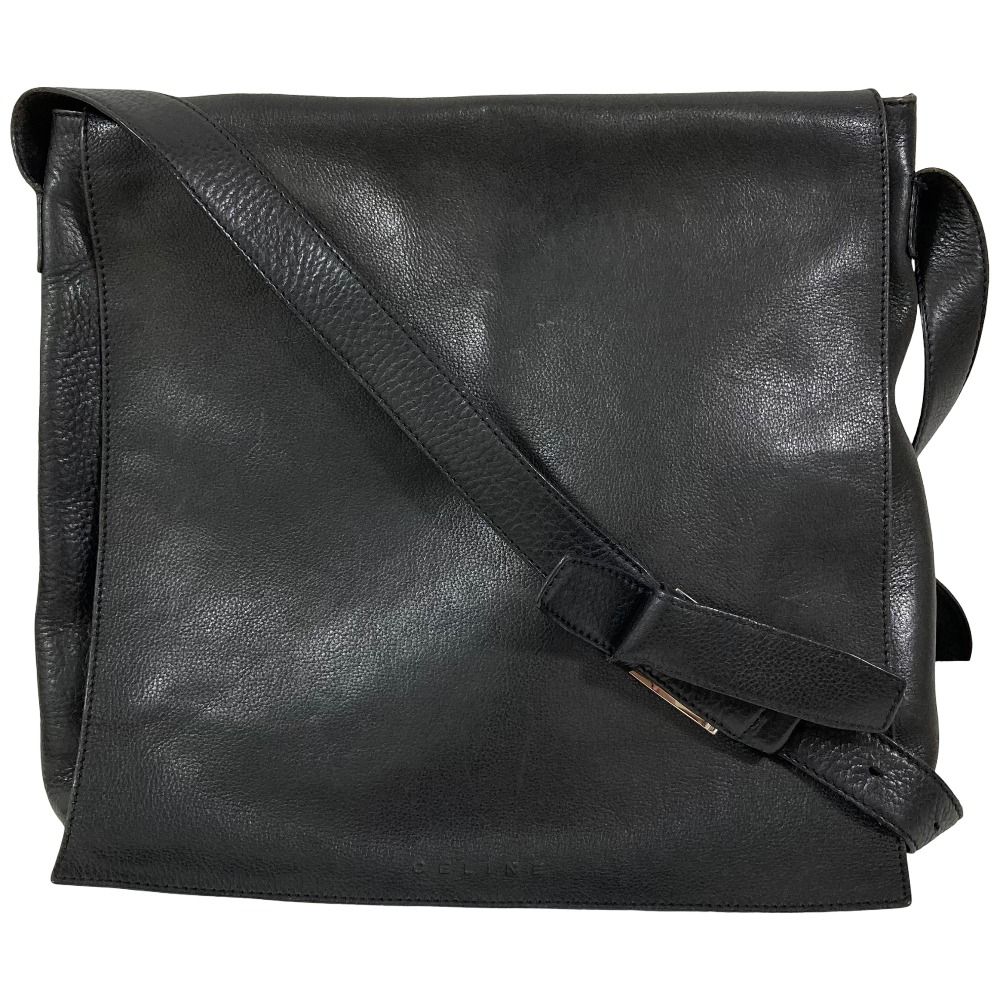 良品 CELINE セリーヌ フラップ レザーショルダーバッグ ブラック レディース 古着 中古 USED