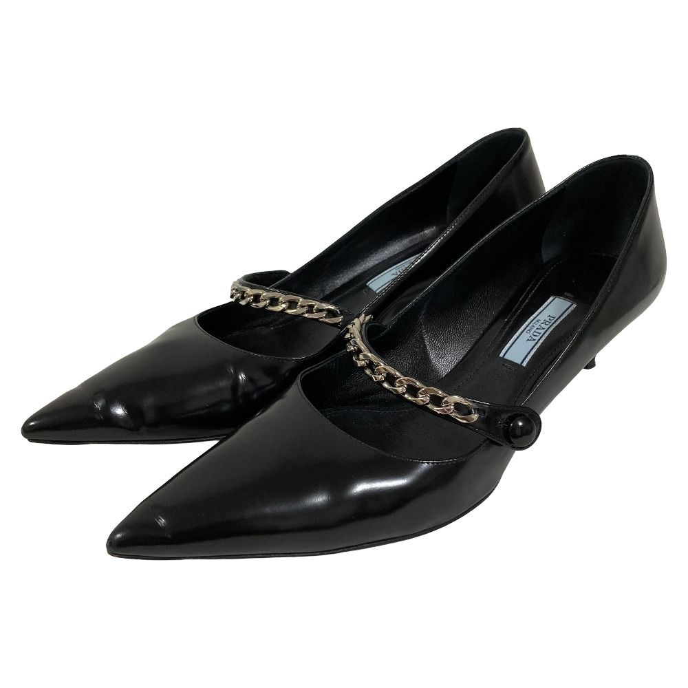 良品 PRADA プラダ メリージェーン ポインテッドトゥパンプス サイズ39 約25cm ブラック レディース 古着 中古 USED