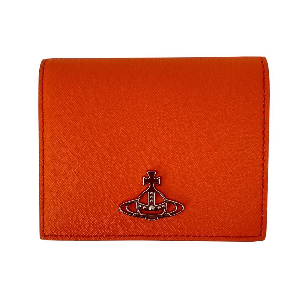 未使用 23SS Vivienne Westwood ヴィヴィアンウエストウッド サフィアーノレザー オーブ コンパクトウォレット 財布 オレンジ レディース 古着 中古 USED