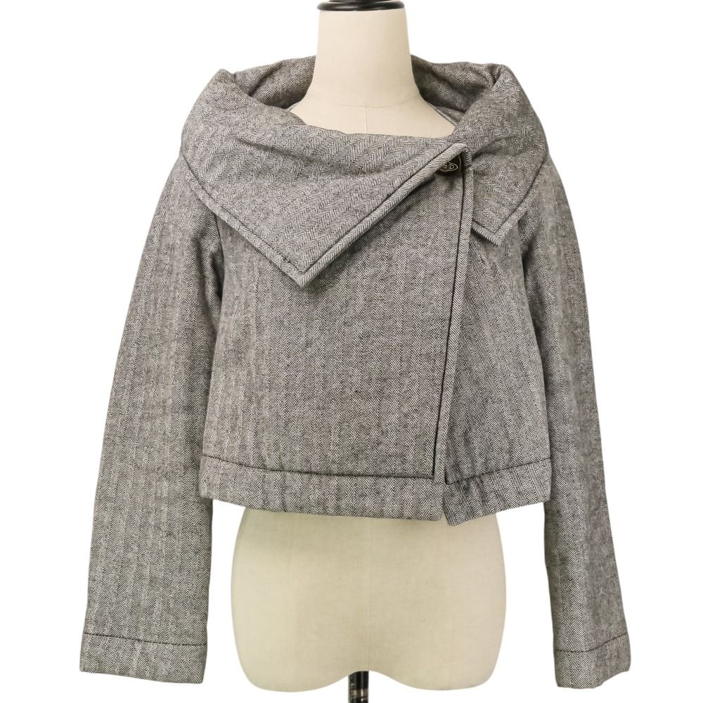 美品 Vivienne Westwood RED LABEL ヴィヴィアンウエストウッド レッドレーベル ショート丈 ヘリンボーン ジャケット 3 ブラック レディース 古着 中古 USED