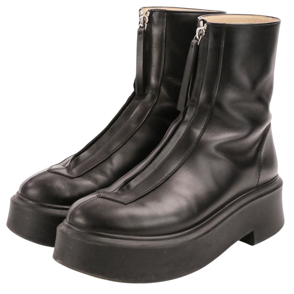 美品 The Row ザロウ ZIPPED BOOT I カーフスキン アンクルブーツ サイズ37 約24.0cm ブラック レディース 古着 中古 USED