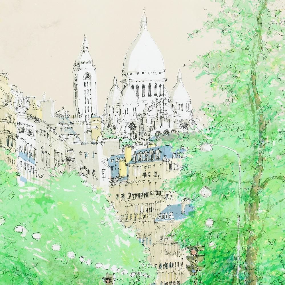 【真作】【WISH】小田切訓「サクレクールの道」オリジナルリトグラフ 20号大 大作 1990年作 直筆サイン 証明シール パリ街 　 #26043447