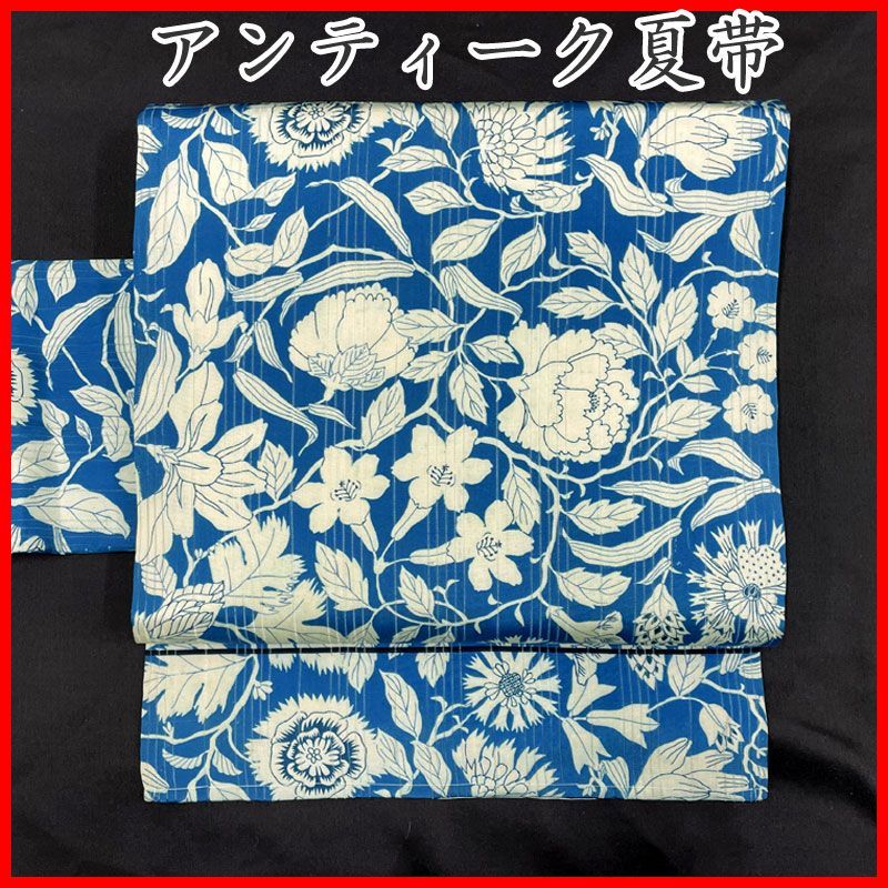 606an106◇アンティーク名古屋帯 夏帯 長尺 竪絽 花文様 大正ロマン