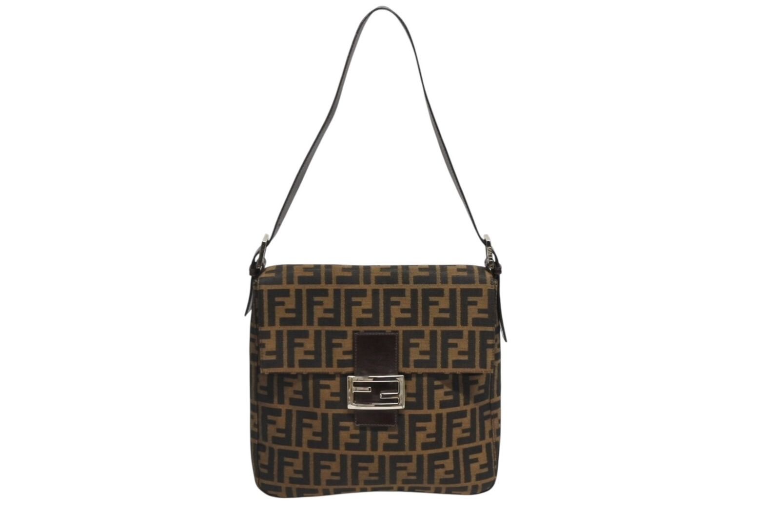 FENDI フェンディ マンマバケット ワンショルダーバッグ ハンドバッグ ズッカ柄 キャンバス レザー ブラウン シルバー金具 美品 中古 4b010437 96,800円