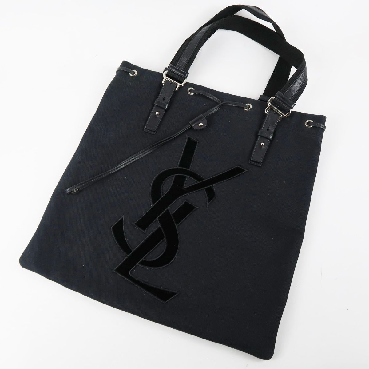 【美品】YVES SAINT LAURENT イヴサンローラン カサンドラロゴ カハラ キャンバストートバッグ レザー YSL【UH19】
