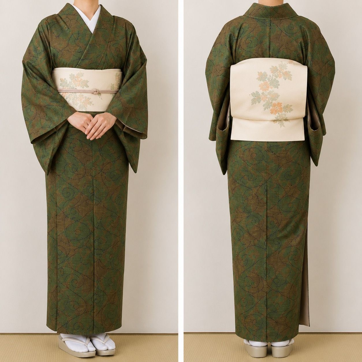 K125 紬きもの 身丈162cm 唐草 正絹 和装 和服 着物 - メルカリ