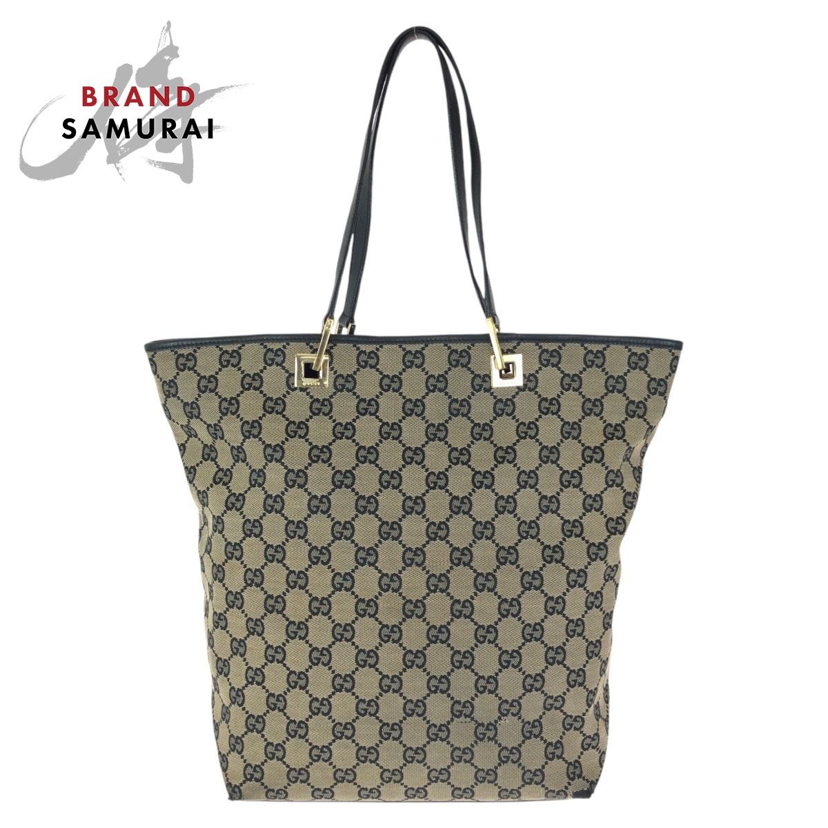 GUCCI グッチ ベージュ ブラック ゴールド金具 GGキャンバス/レザー 