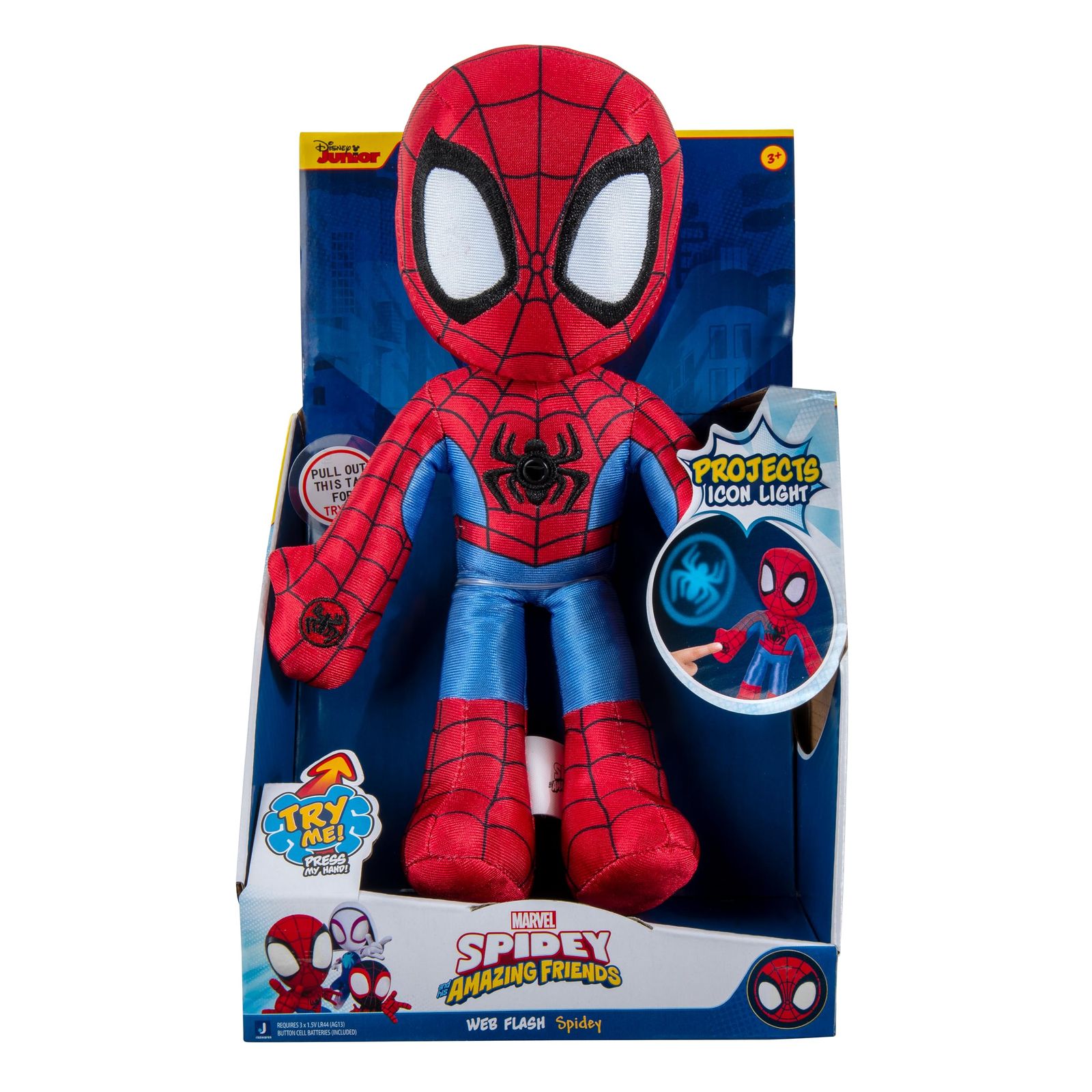 Spidey and His Amazing Friends Marvel's Web Flash - 9インチぬいぐるみ 光るスパイダーメイシグナル付き - 親しみやすいお近所のスパイダーマンが描かれたおもちゃ