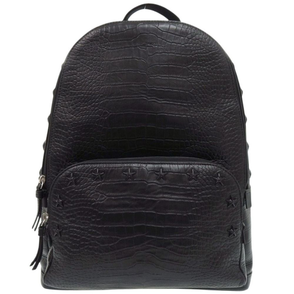 美品 ジミーチュウ スタッズ クロコ型押し レザー ブラック リュック デイパック 黒 0161 JIMMY CHOO
