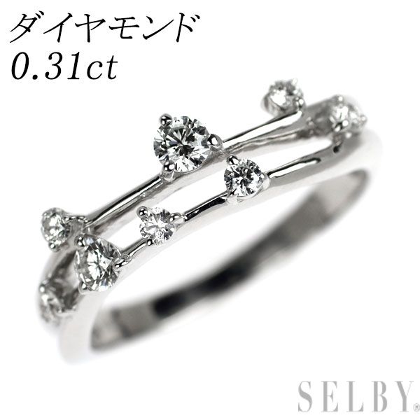 K18WG ダイヤモンド ステーション リング 0.31ct
