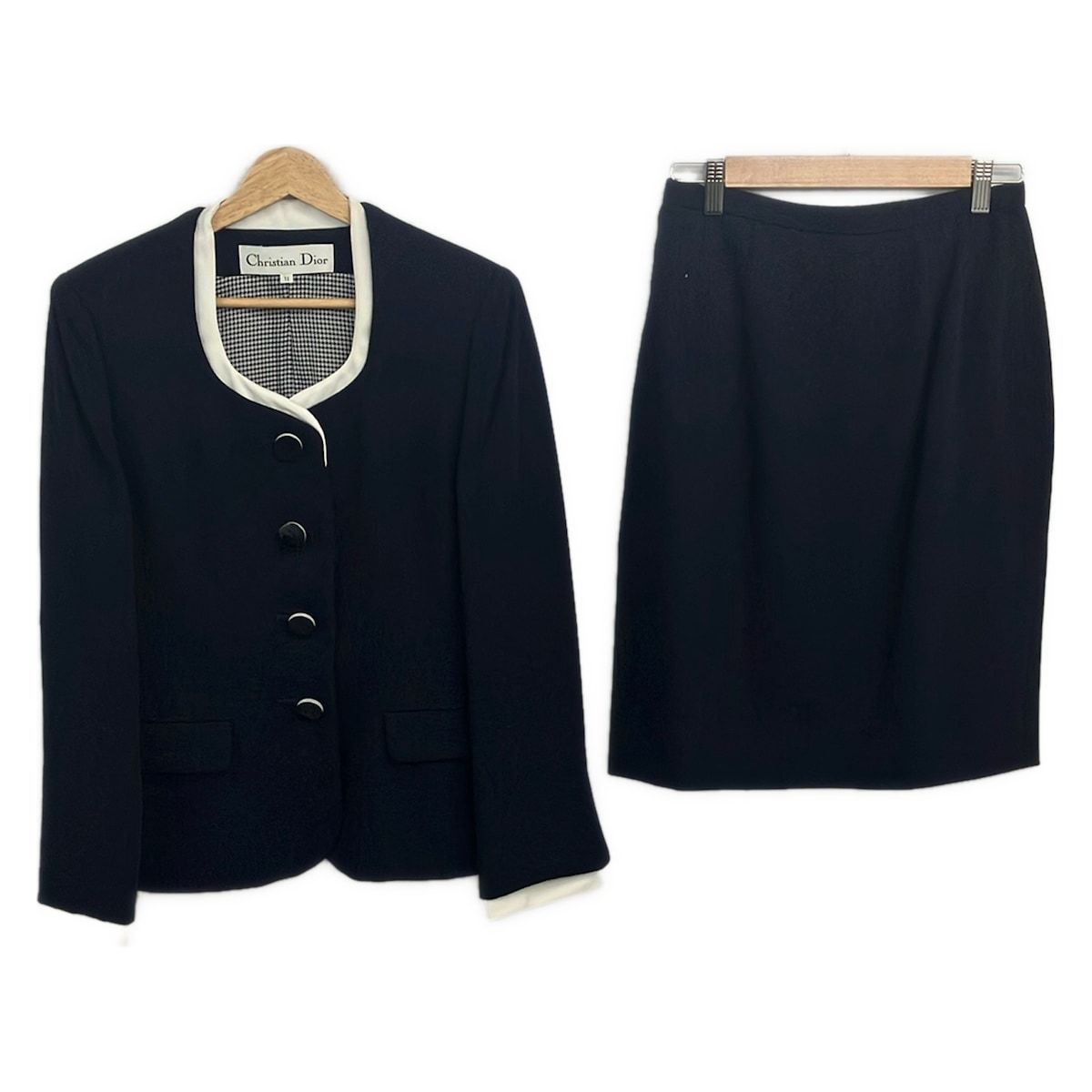 DIOR/ChristianDior(ディオール/クリスチャンディオール) スカートスーツ レディース美品 - ダークネイビー×白 千鳥格子柄