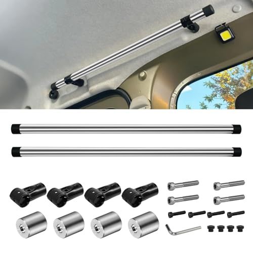 Vevesoas [2개 팩] 자동차 내부 보관 차량 캐리어 바 사이드 바 좌우 세트, 이렉터 파이프, 자동차 루프 캐리어 바, 미니밴, 소형 자동차, 스테인리스 스틸 및 알루미늄, 편안함, 옷을 걸거나 자동차의 난간을 지지하는 데 사용할 수 있습니다. 모든 NV d4614f6a