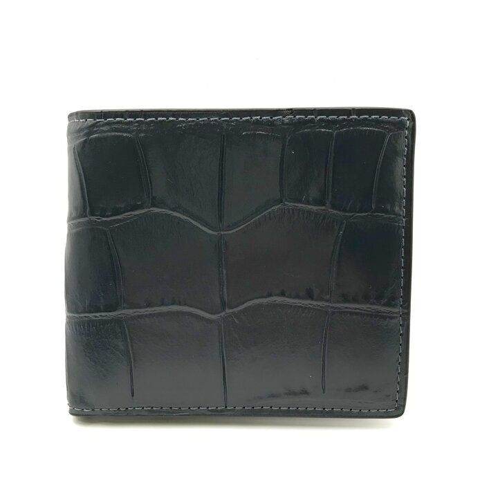 未使用保管品 COACH コーチ 型押し クロコ レザー 2つ折り 財布 ウォレット メンズ ファッション小物 ブランド ネイビー r1572