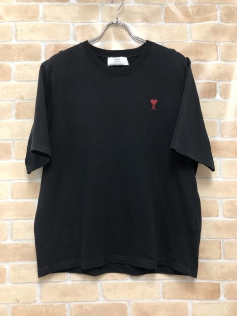 【中古】 AMI PARIS アミパリス ハートロゴ刺繍 Tシャツ ブラック M 111443470