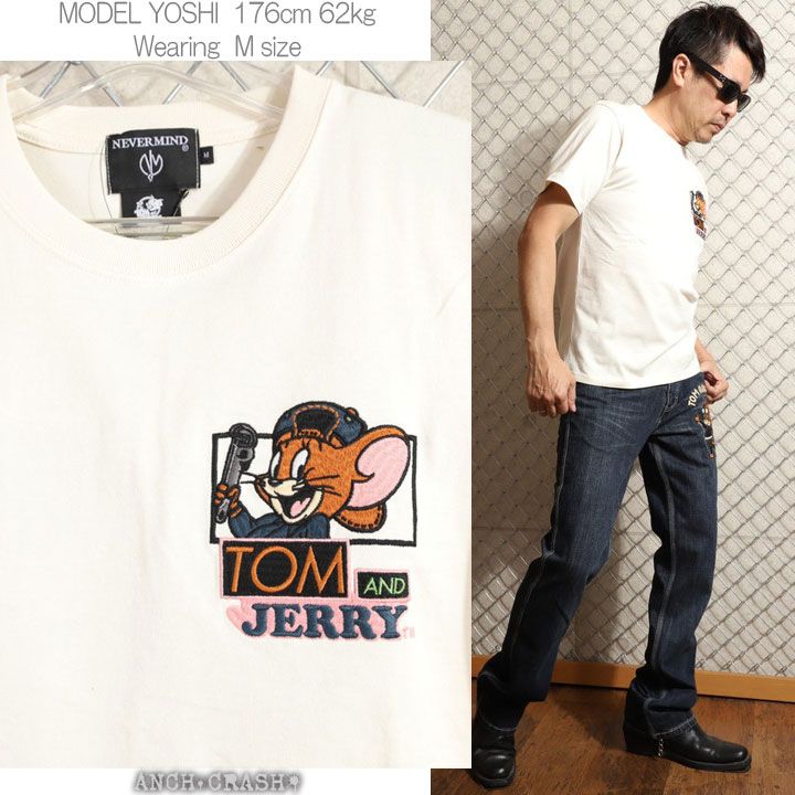 トムとジェリー 半袖Tシャツ TJN-2623 TOM AND JERRY NEVERMIND 刺繍 TEE