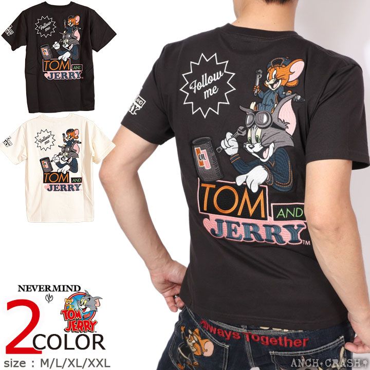 トムとジェリー 半袖Tシャツ TJN-2623 TOM AND JERRY NEVERMIND 刺繍 TEE