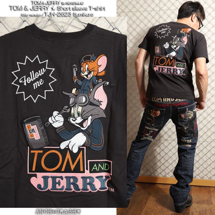 トムとジェリー 半袖Tシャツ TJN-2623 TOM AND JERRY NEVERMIND 刺繍 TEE