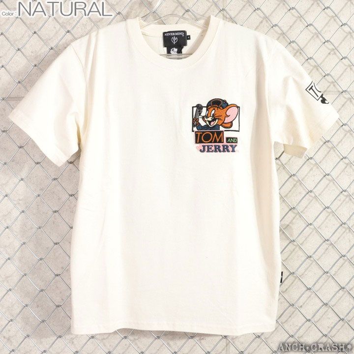 トムとジェリー 半袖Tシャツ TJN-2623 TOM AND JERRY NEVERMIND 刺繍 TEE