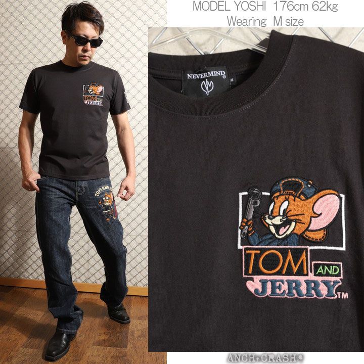 トムとジェリー 半袖Tシャツ TJN-2623 TOM AND JERRY NEVERMIND 刺繍 TEE