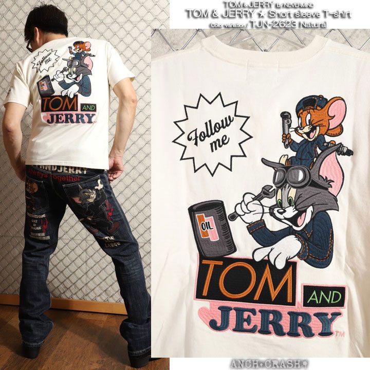 トムとジェリー 半袖Tシャツ TJN-2623 TOM AND JERRY NEVERMIND 刺繍 TEE
