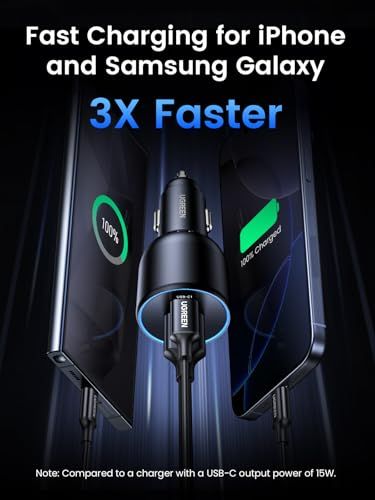 UGREEN 130W シガーソケット usb-c カーチャージャー 3ポート【PD 100W/30W+SCP 22.5W】PD3.0/QC4.0/PPS対応 100w 充電器 しがーソケット usb 急速充電器 iphone17/15/14 42590a0b