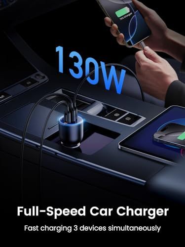 UGREEN 130W シガーソケット usb-c カーチャージャー 3ポート【PD 100W/30W+SCP 22.5W】PD3.0/QC4.0/PPS対応 100w 充電器 しがーソケット usb 急速充電器 iphone17/15/14 42590a0b