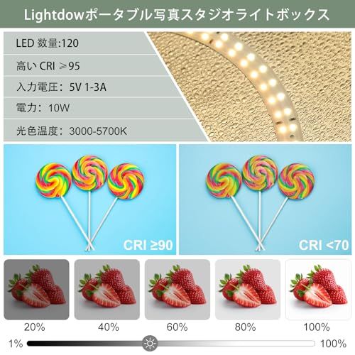 Lightdow 撮影ボックス 40x40CM 折りたたみ可能 撮影ブース 6色背景紙付き 高輝度120個LEDライト 3色調光可能 (CRI?95) 撮影キット 簡易スタジオ 収納便利 物撮りボックス 写真スタジオ 初心者/プロ″mn 0c162721