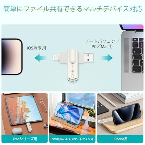 【MFI認証】ZONISION 256GB iPhone USBメモリスティック、アプリなしで写真や動画を iphone バックアップできる3-in-1 USBストレージ、1Phone/iPad/Android/PCと互換性のある外付けストレ 3e4c5172