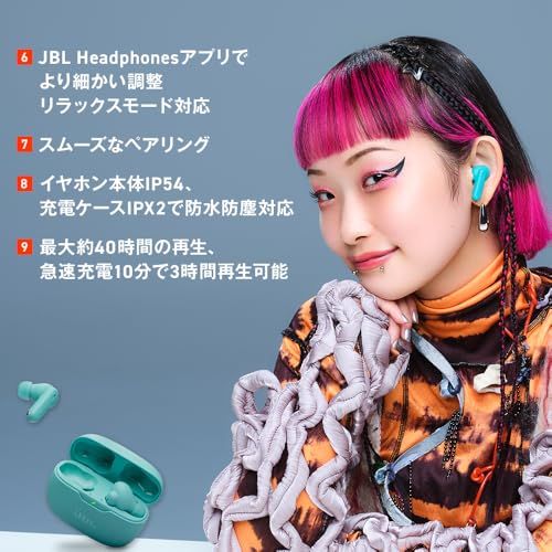 JBL WAVE BEAM 2 ワイヤレスイヤホン アクティブ ノイズキャンセリング IP54 防水防塵 マルチポイント 最大40時間 (ブラック)送料無料