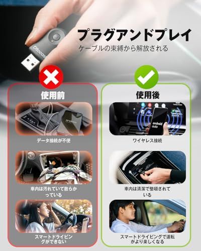【公式】オットキャストOttocast Mini ワイヤレスCarPlay/Android Autoアダプター 純正有線CarPlay/Android Auto対応車専用 98%以上の車種適用 Bluetooth/音楽/音声コントロール/GPSナビゲー送料無料