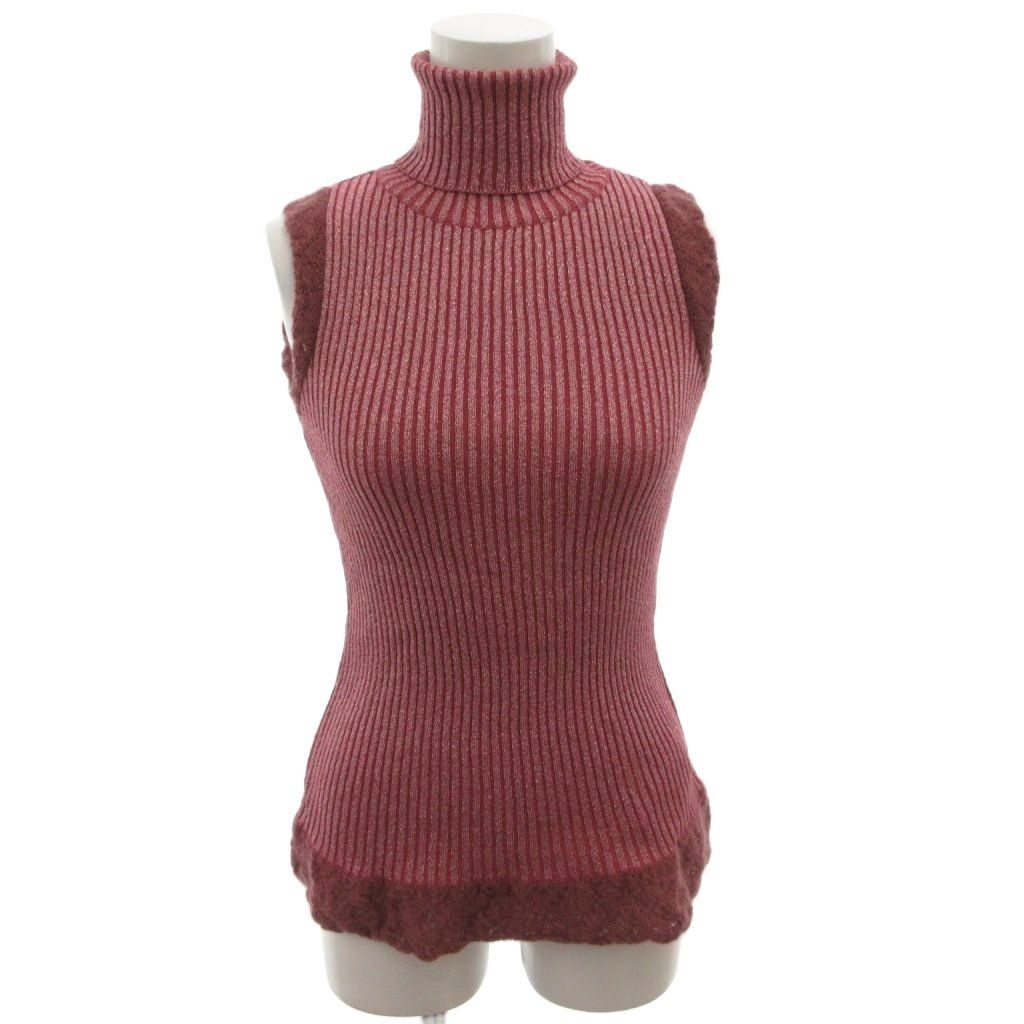 ジャンポールゴルチエ ファム Jean Paul GAULTIER FEMME 美品 ニット カットソー ノースリーブ タートルネック リブ編み ラメ 40 ピンク /FF